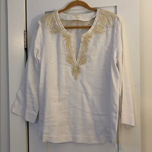 Lilly Pulitzer White Linen Top with Gold Details